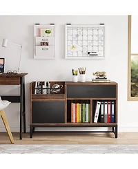 Rainsken Lateral Filing Cabinet, Wood Printer Stand with 2 Drawers and Open Storage Shelves for Home Office Organization