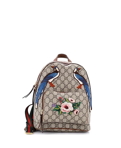 Pre-Owned Gucci Small Zip Pocket Backpack Embroidered Gg Coated Canvas