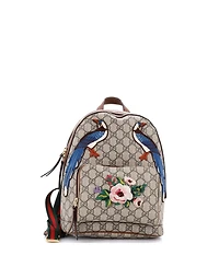 Pre-Owned Gucci Small Zip Pocket Backpack Embroidered Gg Coated Canvas