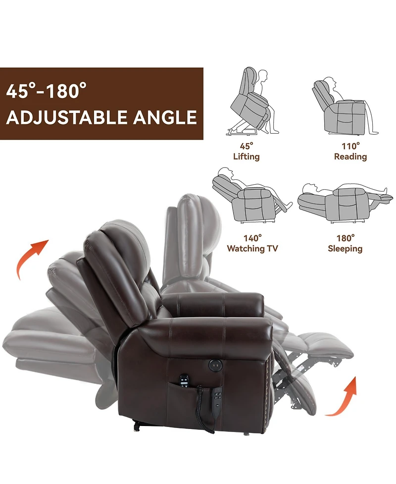 sumyeg Leather Power Lift Recliner Chair Heat Massage Manual with Usb Ports