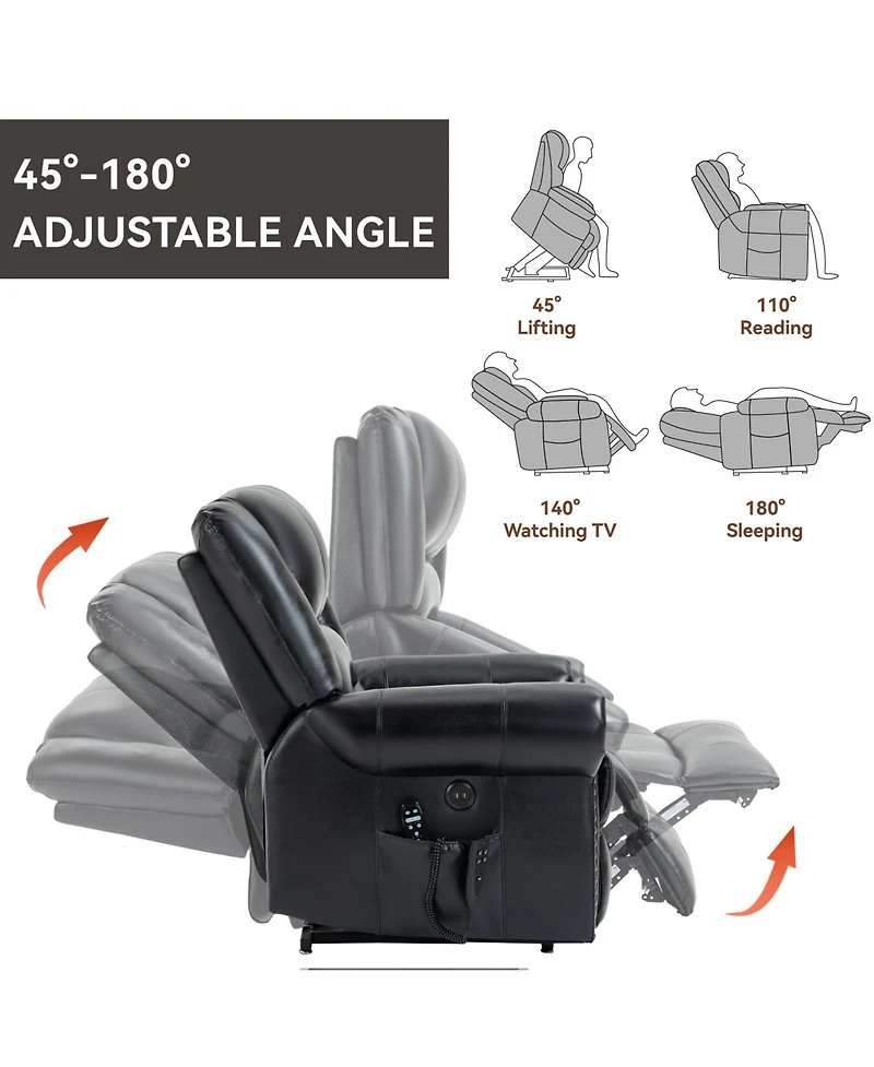 sumyeg Leather Power Lift Recliner Chair Heat Massage Manual with Usb Ports