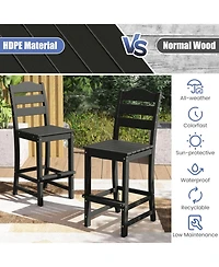 Gouun Outdoor Hdpe Counter Height Bar Stool with Back, Armrests and Built-In Footrest