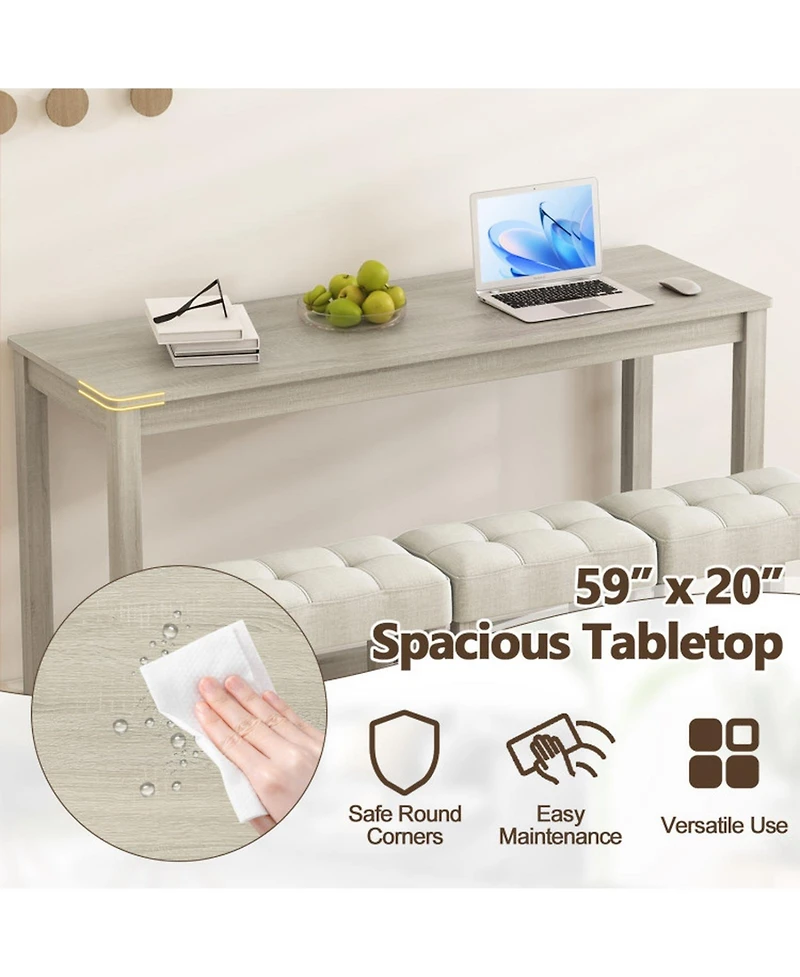 Gouun 4-Piece Counter Height Bar Table Set with 3 Upholstered Stools and Charging Station