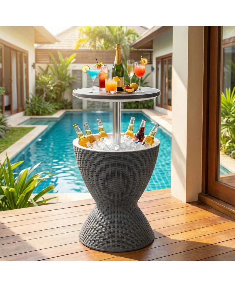 Gouun Height-Adjustable Outdoor Cooler Bar Table with 8-Gallon Ice Bucket Storage