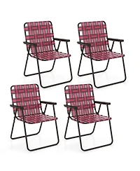 GOUUNSet of 4 Folding Steel and Pe Webbing Beach Chairs, 265 lbs Capacity Each