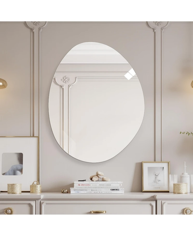 Busdays 40 x 32 Inch Modern Asymmetrical Bathroom Wall Mirror Hd Copper Free Silver Glass Anti Oxidation Vertical Hanging