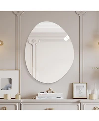 Busdays 40 x 32 Inch Modern Asymmetrical Bathroom Wall Mirror Hd Copper Free Silver Glass Anti Oxidation Vertical Hanging