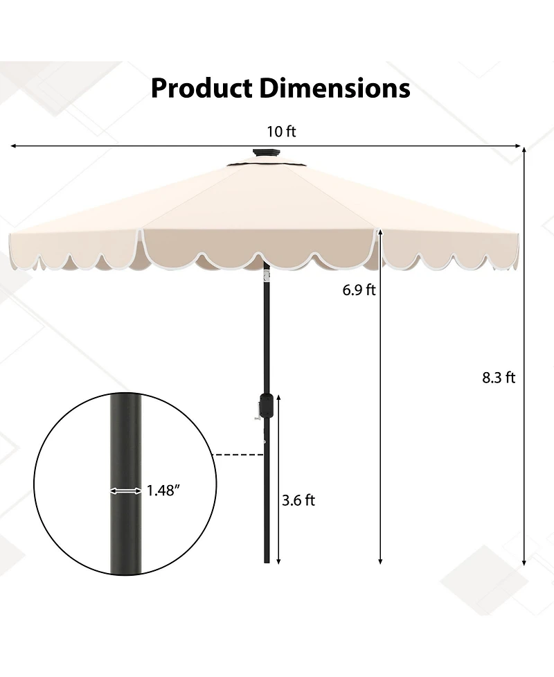 Slickblue Outdoor Solar Umbrella with 24 Led Lights Patio Canopy