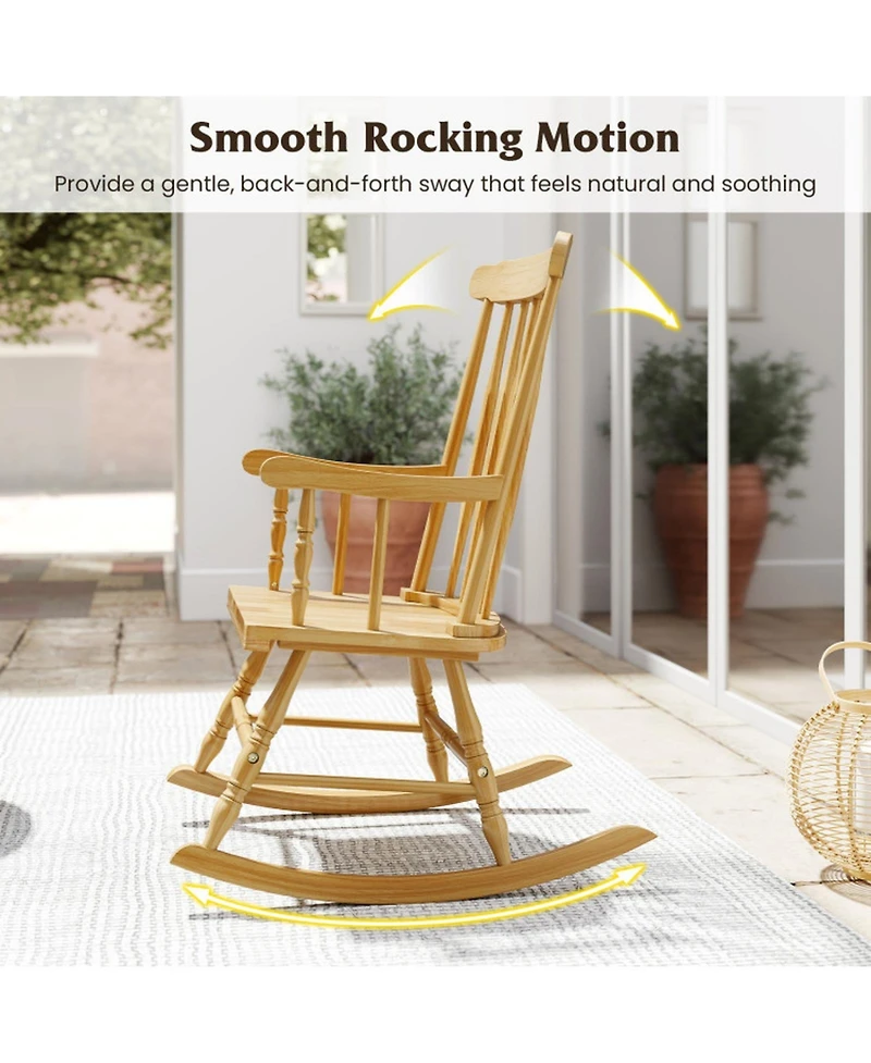 Gouun Solid Wood Outdoor Rocking Chair with Glossy Finish for Porch and Garden, 300 lb Capacity
