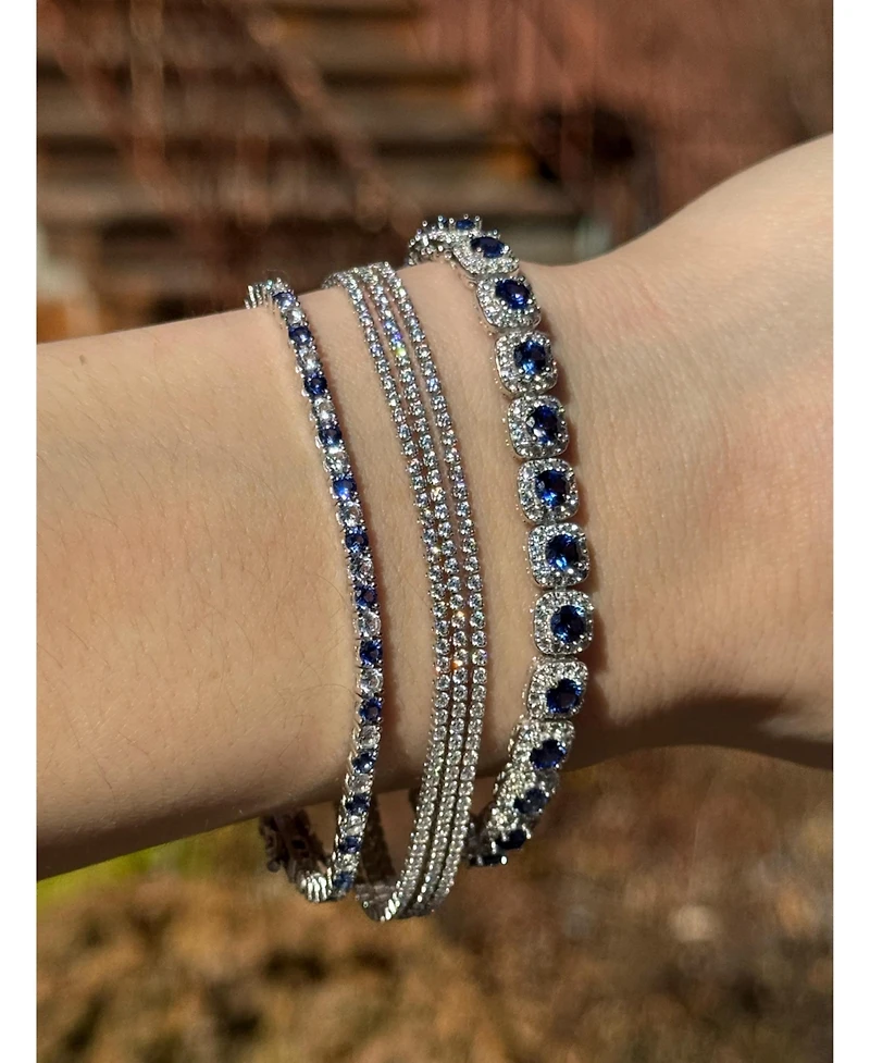 Suzy Levian New York Sterling Silver Sapphire & Created White Alternating Pave Tennis Bracelet