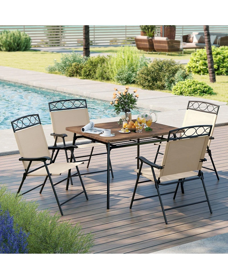 Gouun Set of 4 Foldable Outdoor Patio Dining Chairs with Curved Armrests and 105 Degree Backrest
