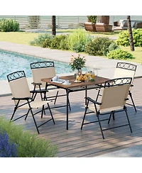 Gouun Set of 4 Foldable Outdoor Patio Dining Chairs with Curved Armrests and 105 Degree Backrest