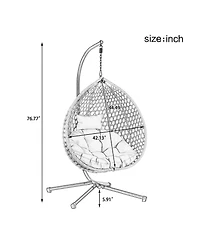 Rainsken Egg Hanging Chair, Foldable Pe Rattan Hammock Swing Chair with Soft Removable Cushion, 330 lbs Capacity for Balcony and Garden