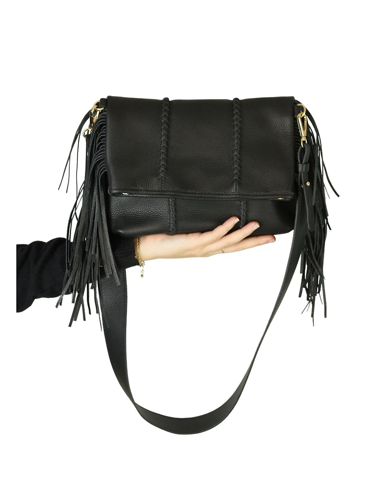 Carlos Falchi Medium Fringe Leather Crossbody Messenger