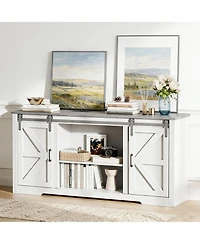 gaomon Farmhouse TV Stand for Up to 70 Inch Tvs, Rustic Cabinet with Sliding Barn Doors, 4 Drawers & Adjustable Shelf