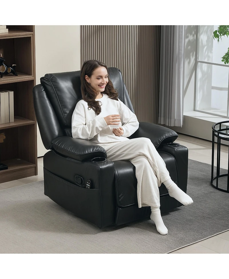 Homcom Massage Recliner Chair with Heat, Swivel Rocker with Footrest