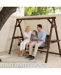 Outsunny 3 Seat Porch Swing with Cushion and Side Trays