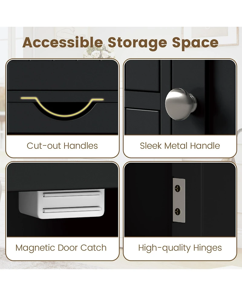 Gymax Bathroom Floor Cabinet Storage Organizer Cupboard w/ 4 Drawers Adjustable Shelf