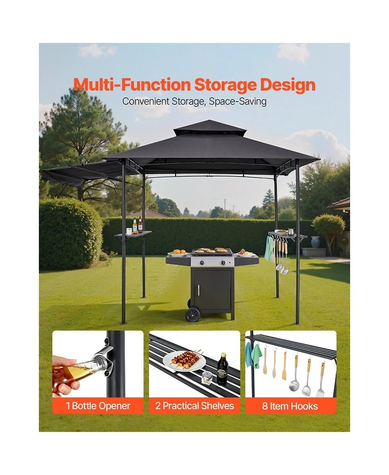 Sugift 8 x 5 ft Bbq Grill Gazebo Double Tiered Top Powder Coated Steel Shelter with Side Shelves
