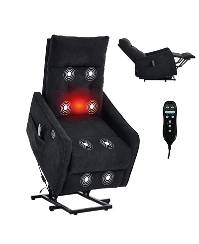 Boyel Living Faux Leather Power Lift Recliner Chair 155° with Massage Heat Usb for Indoor Elderly