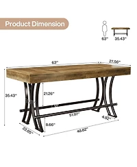 Tribesigns 63" Counter Height Dining Table with Metal Footrest, Rectangular Tall Kitchen Bar Table, Natural