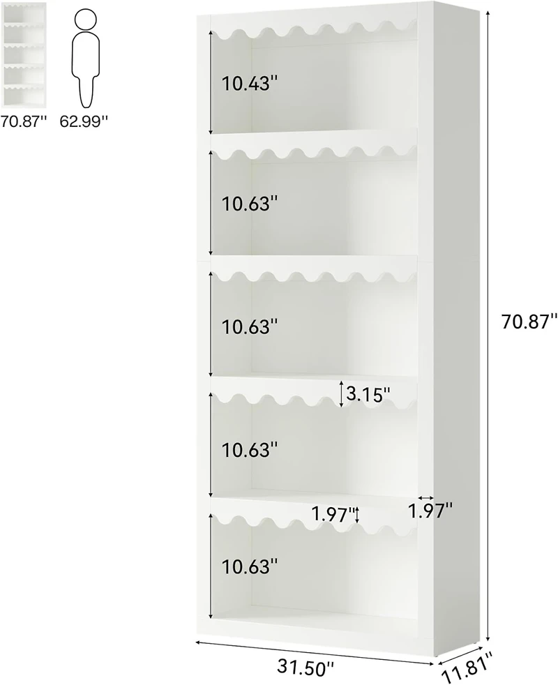 Tribesigns 5-Tier Open Bookcase, 70-Inch Tall Bookshelf with Scalloped Edges