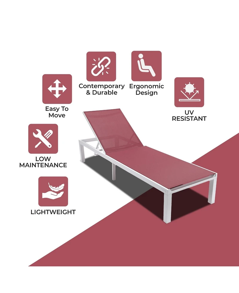 LeisureMod Marlin Patio Chaise Lounge Chair With Aluminum Frame