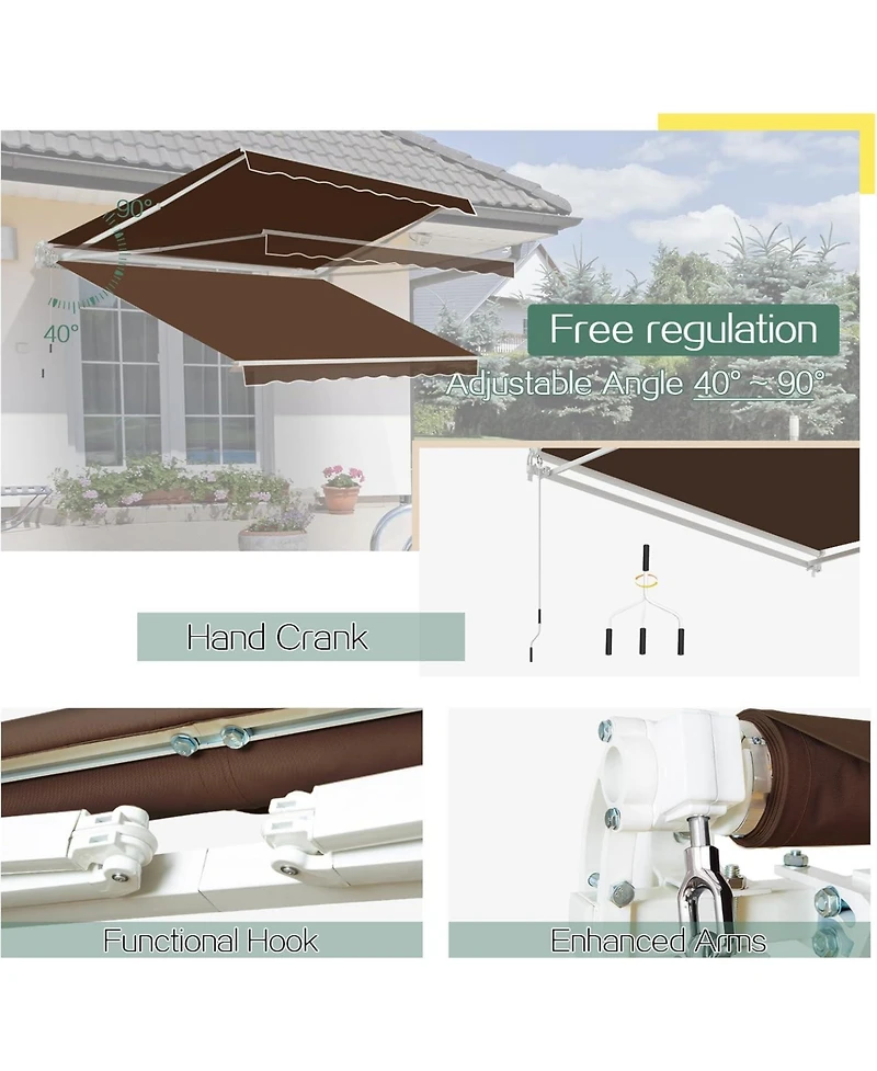 Aecojoy 13'x10' Manual Retractable Awning Sun Shade, Patio Awning Canopy