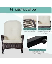 Outsunny Outdoor Wicker Rocking Chair with Wide Seat, Thick, Soft Cushion, Rattan Rocker w/Steel Frame, High Weight Capacity for Patio, Garden, Backya
