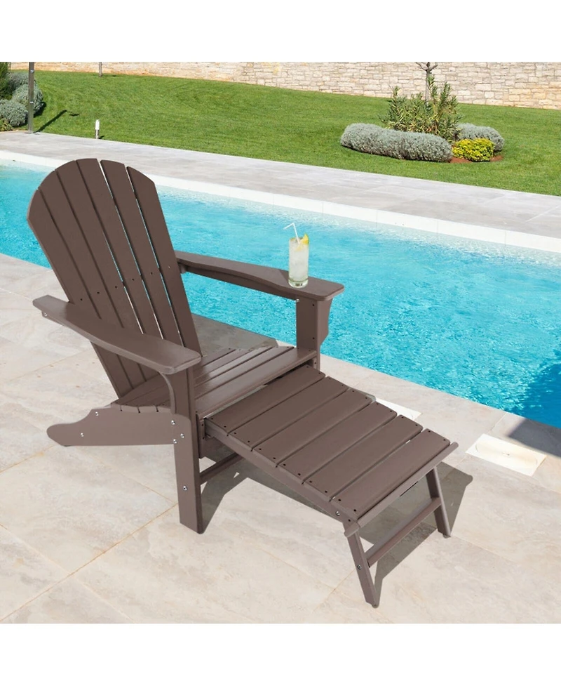 Gouun Outdoor Hdpe Adirondack Chair with Retractable Pull-Out Ottoman, in Seat