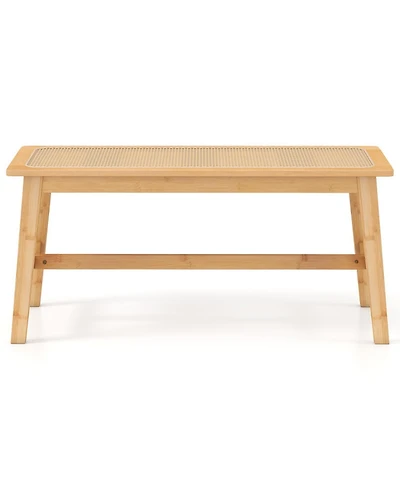 Gouun Bamboo Dining Bench with Woven Rattan Seat 660 lbs Capacity