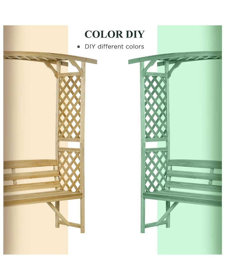 Outsunny Patio Garden Bench Arbor Arch with Pergola and 2 Trellises, 3 Seat Natural Wooden Outdoor Bench for Grape Vines & Climbing Plants, Backyard D