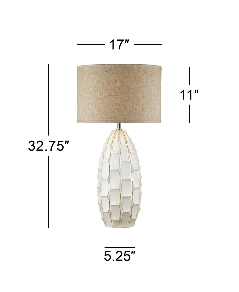 Possini Euro Design Cosgrove Modern Mid Century Table Lamp 32 3/4" Tall Glazed Ceramic with Table Top Dimmer Fabric Drum Shade for Bedroom