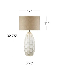 Possini Euro Design Cosgrove Modern Mid Century Table Lamp 32 3/4" Tall Glazed Ceramic with Table Top Dimmer Fabric Drum Shade for Bedroom