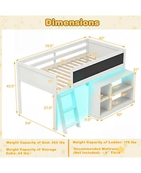 Slickblue Wooden Kids Loft Bed with Led Lighting and Detachable Bookcase Organizer