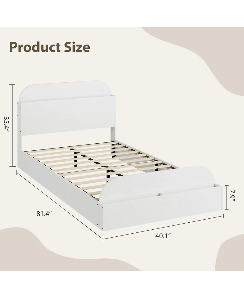 Homfan Wooden Beds with Storage Headboard and Raised-Foodboard, Twin-Floor Low Platform Bed for Bedroom