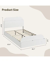 Homfan Wooden Beds with Storage Headboard and Raised-Foodboard, Twin-Floor Low Platform Bed for Bedroom