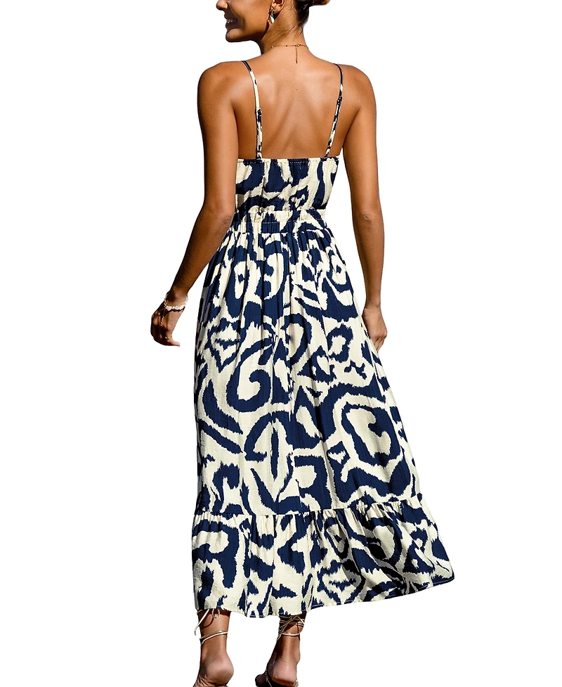 Cupshe Women's V-Neck Smocked Waist Sleeveless Dress