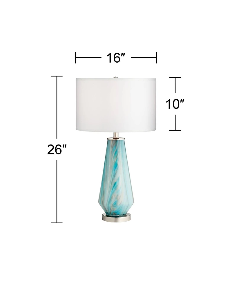 Possini Euro Design Jaime Modern Table Lamps 26" High Set of 2 Art Glass Fabric Drum Shade for Bedroom Living Room Bedside Nightstand