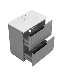 Busdays 30 Inch Bathroom Vanity with Ceramic Sink Full Extension Drawers Soft Close Slides Fluted Design Freestanding Storage Cabinet