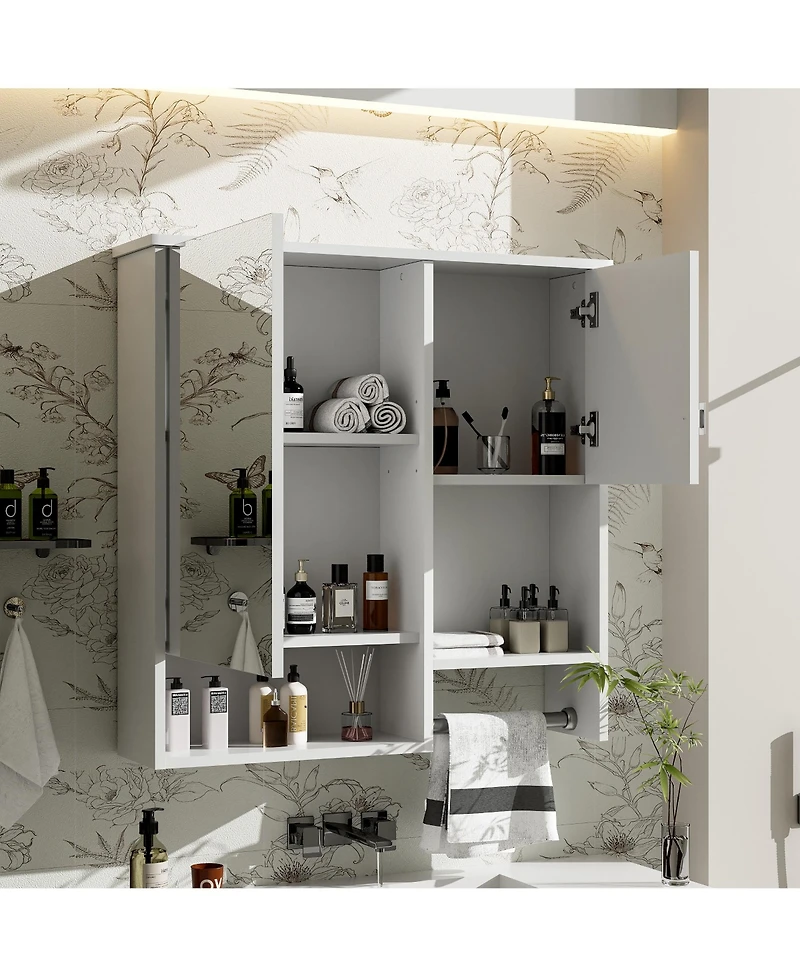 Busdays 29 x 28 Inch Wall Mounted Bathroom Medicine Cabinet with Mirror Over Toilet Storage Cabinet with Towel Bar Space Saver Design