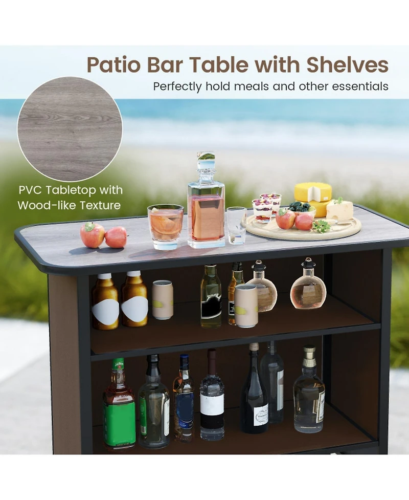 Sugift 3 Piece Outdoor Bar Set with Footrest and 2-Tier Shelf