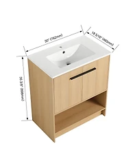 Sillysis Freestanding Bathroom Vanity with Ceramic Sink, Open Storage Shelf, 2 Soft Closing Doors