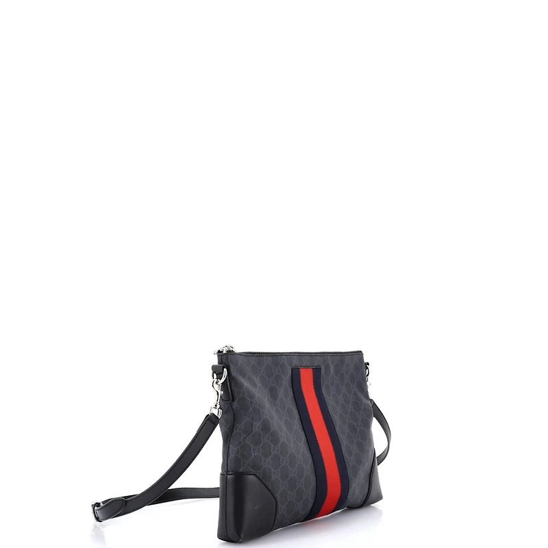 Pre-Owned Gucci Medium Web Zip Flat Messenger Gg Coated Canvas