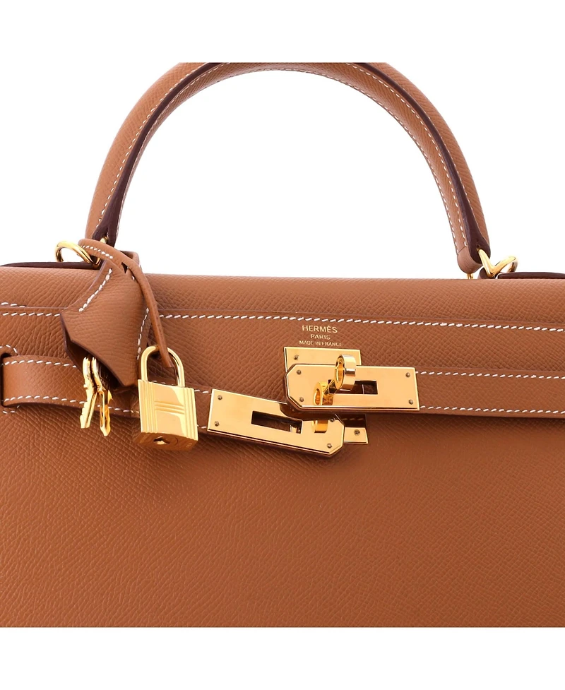 Pre-Owned HERMES Kelly 28 Handbag Brown Epsom with Gold Hardware
