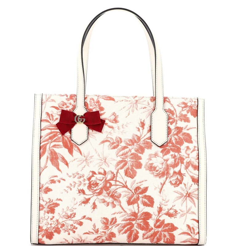 Pre-Owned Gucci Medium Gg Ribbon Tote Coated Printed Canvas