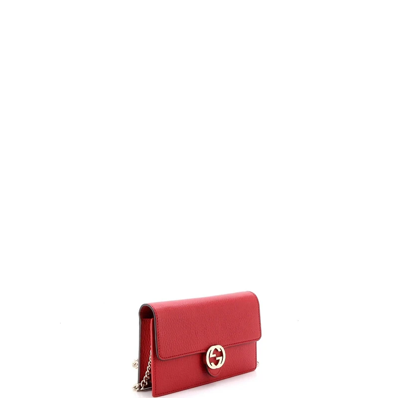 Pre-Owned Gucci Interlocking Wallet on Chain Leather