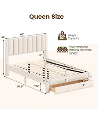 Slickblue Upholstered Bed Frame with Storage Drawer and Vertical Channel Tufted Headboard