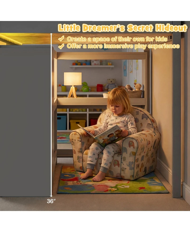 Slickblue Loft Bed for Kids with Led Lighting and Spacious Under Area Study or Play