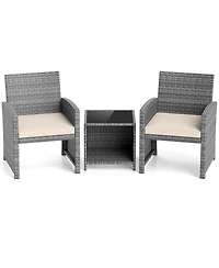 Sugift 3-Piece Patio Furniture Set with Tempered Glass Coffee Table and Soft Seat Cushions